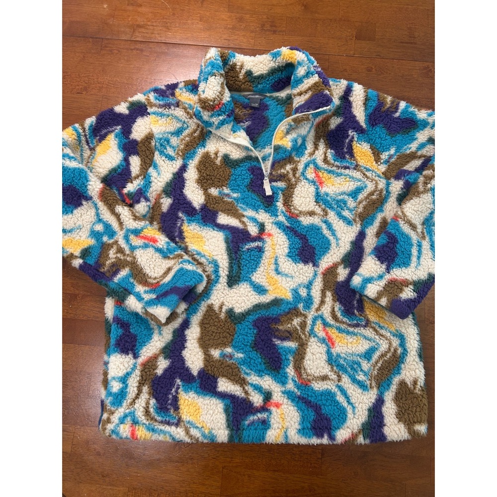 Eddie Bauer Fleece Pullover Womens Medium Multicolor Abstract Sherpa 1/4 Zip